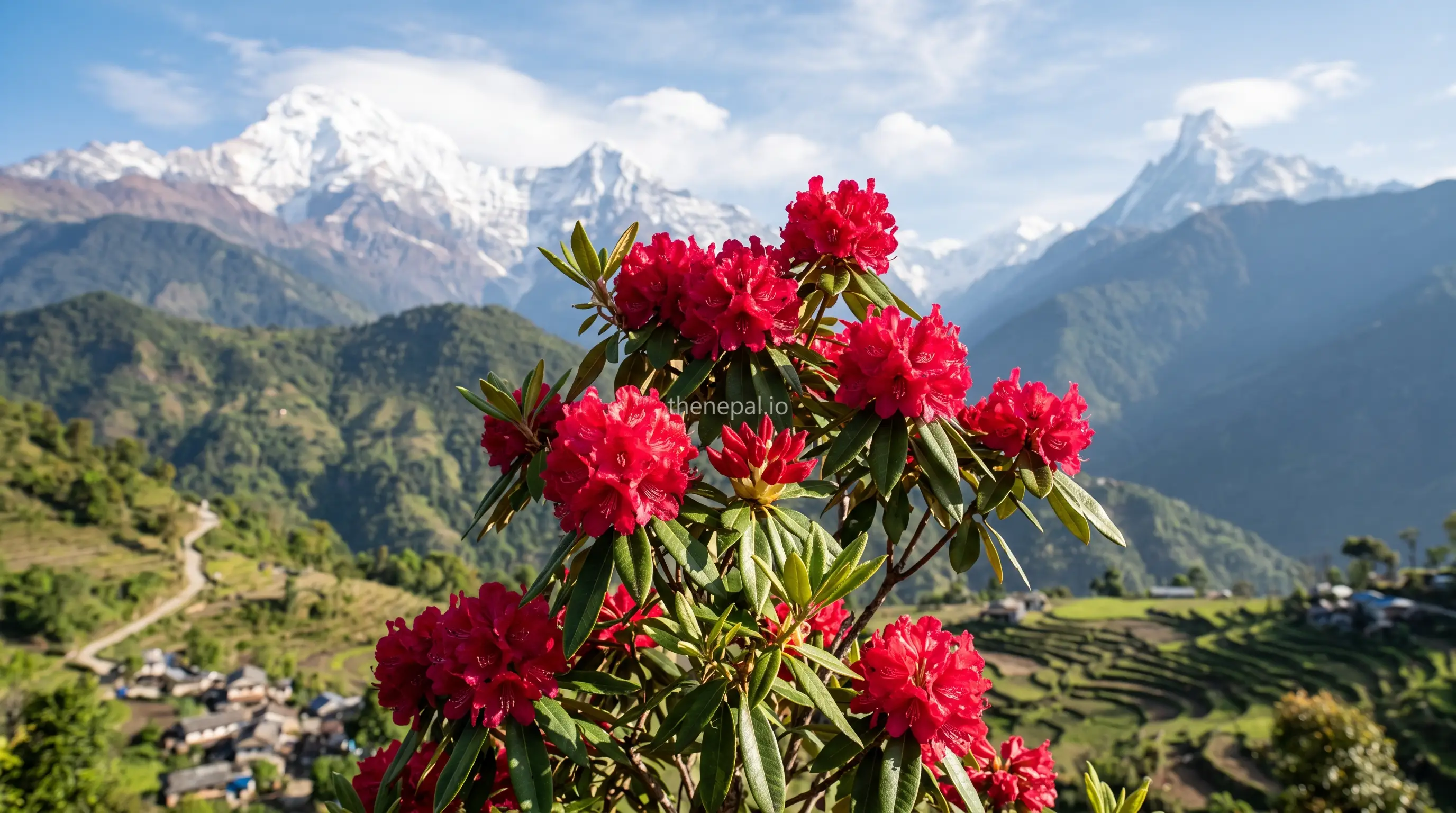Rhododendron, the national flower of Nepal, in bloom
